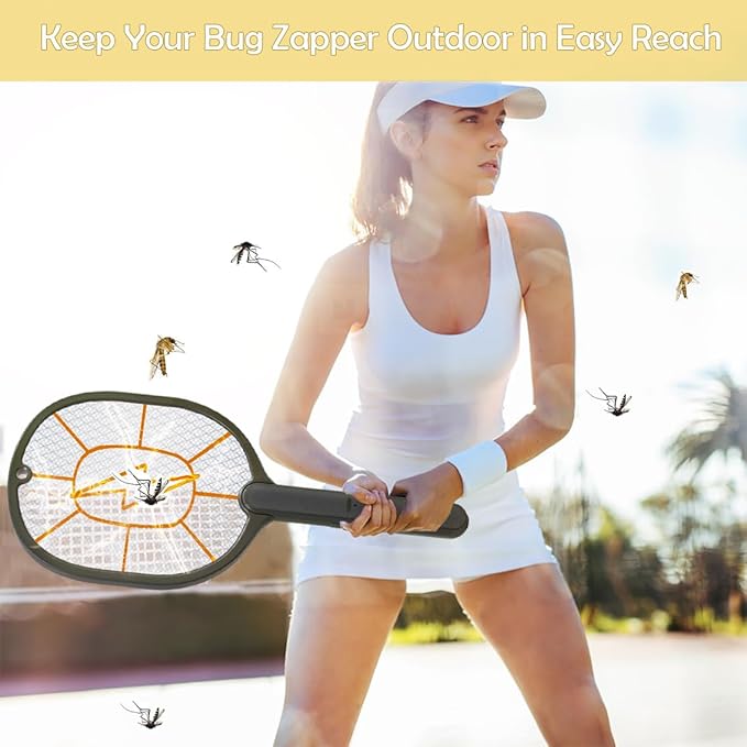2 Pack Electric Fly Swatter 3000V Battery Powered Handheld Bug Zapper Racket 3-Layer Protection Grid Mosquito Zapper for Home Bedroom Kitchen Office Backyard Patio Indoor Outdoor