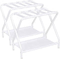 AMHANCIBLE Luggage Rack, Set of 2, Foldable Suitcase Stands for Guest Room, Metal Luggage Holder with Storage Shelf for Bedroom, Hotel, Easy Assemble, White HLR02WT