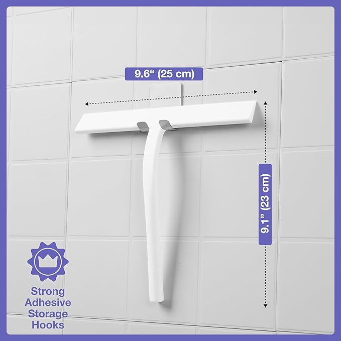 Kincmax All-Purpose Shower Squeegee - Stainless Steel Silicone Bath Squeegee - Window Shower Door Squeegee for Shower Glass Doors with Hook - Bathroom Shower Kitchen - Medium White
