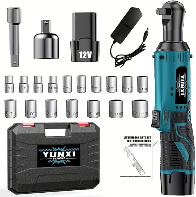 12V ratchet kit, car repair screw and nut disassembly, with quick charger, suitable for home and car repair, is a holiday gift for men. (1 battery + plastic box + upgraded accessories)