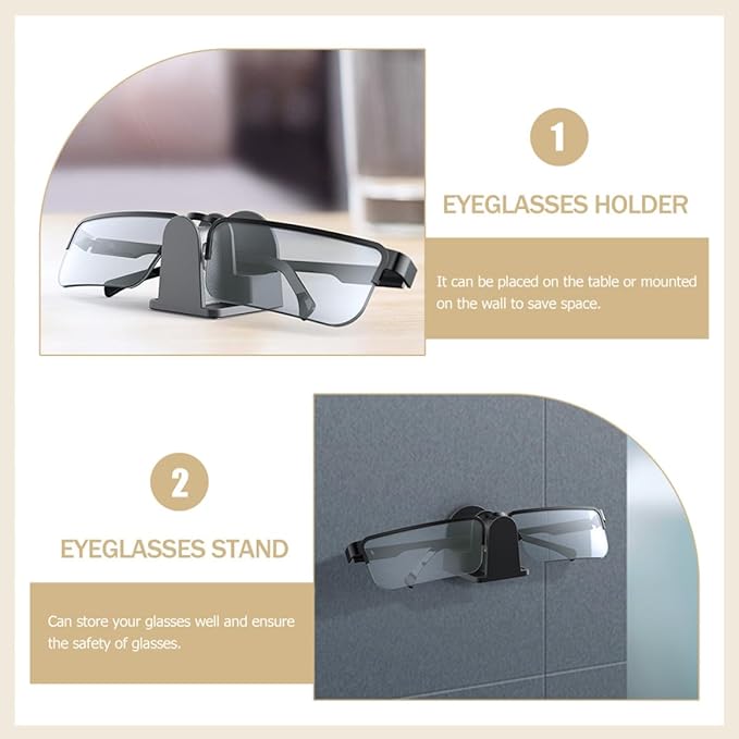 Tofficu Wall-Mounted and Desktop Eyeglasses Holder Stand, Black Sunglasses Storage Rack for Car and Office, Sturdy Eyewear Organizer for Glasses Display and Storage