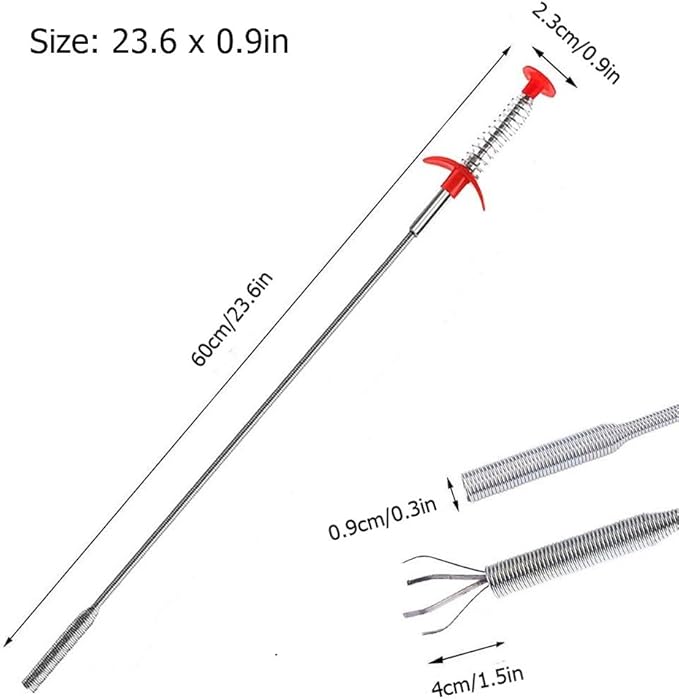 Kaxich Drain Clog Remover, 4pcs Stainless Steel Hair Catcher Clog Remover 23.6 Inch Spring Pipe Dredging Cleaning Tools Drain Relief Sewer Hair Cleaner for Kitchen Sink, Bathroom Tub, Toilet