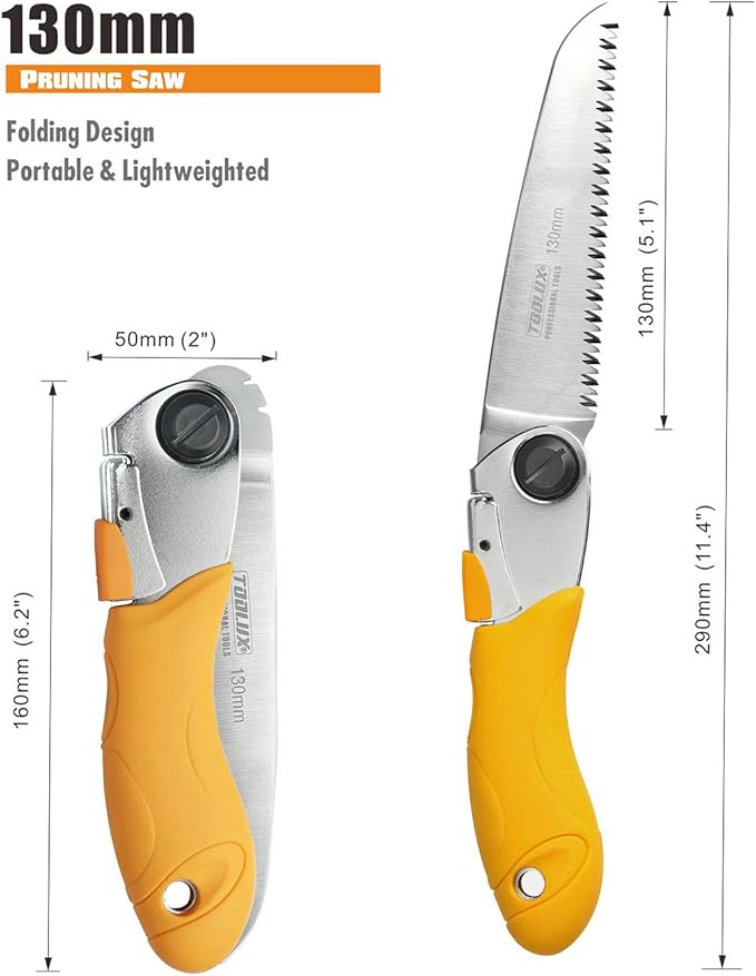 Toolux 5 Inch Folding Saw, SK5 Steel Pruning Hand Saw, Camping Saw for Smooth Cutting, Camping, Gardening, Tree Pruning, Wood Cutting, Compact Design with Non-Slip Ergonomic Handle for Outdoor Use