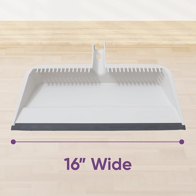 Superio 3-Pack Wide Plastic Dustpan with Comb - 16" Wide, Rubber Lip, Broom Handle Clip, White
