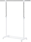 LiaMeE Adjustable Clothing Rack for Hanging Clothes, Heavy Duty Garment Rack with Wheels，Free Standing Rolling Clothes Rack with Shelf & Grid, Easy Assembly Standard Rod, White & Chrome