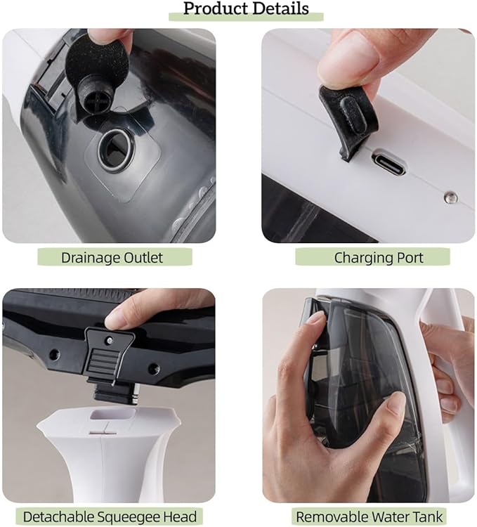 Electric Window Vacuum Cordless, 2200mAh Rechargeable Electric Vacuum Squeegee with 28cm Blade, 150ml Tank & 300ml Spray Bottle, for Windows, Mirrors, Showers, Tiles, Glass Cleaning