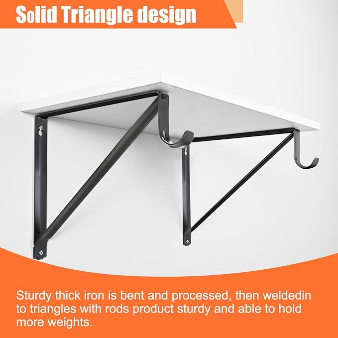 10 Pack Heavy Duty Closet Shelf & Rod Brackets, Wall Mounted Closet Shelf Brackets, 11 x 9.45 Inch Closet Shelf Brackets with Rod Support, Black