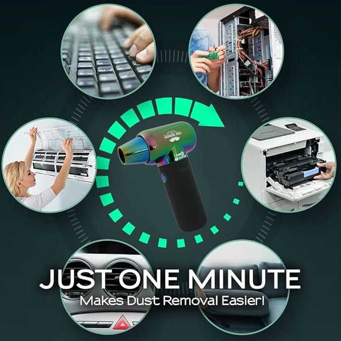 Compressed Air Duster - Electric Duster for Hair Barber, 3 Gear Mini Portable Jet Dry Air Blower, Cordless Vacuum Cleaner, for PC, Office,Salon, Fan, Laptop, Keyboard, Car -Gradient Green