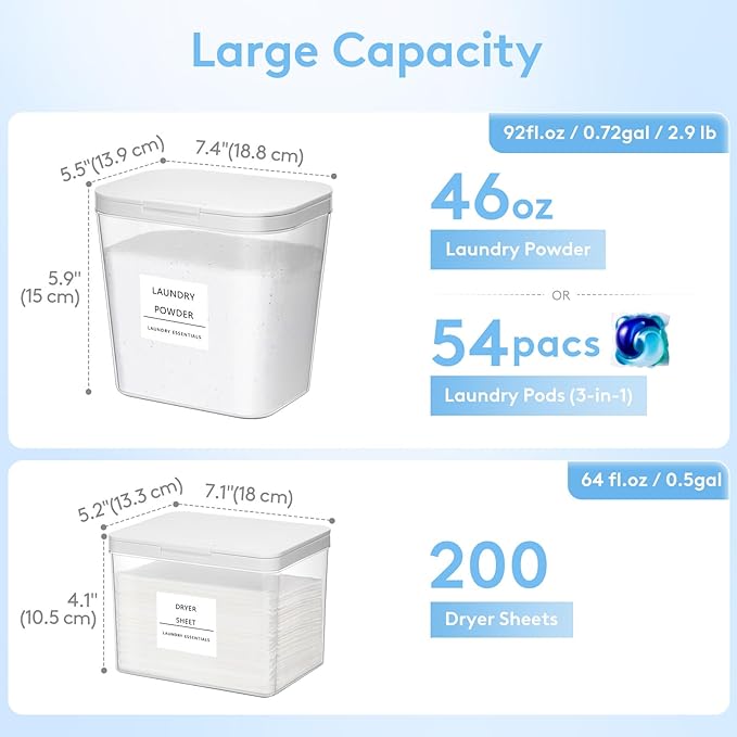 Lifewit Laundry Pods Container with Pop-up Lid, Coffee Pod K Cup Storage, Laundry Room Organization, Dryer Sheet Holder for Washing Powder Detergent, 2700 +2000ml/0.72+0.5gal, 5PCS