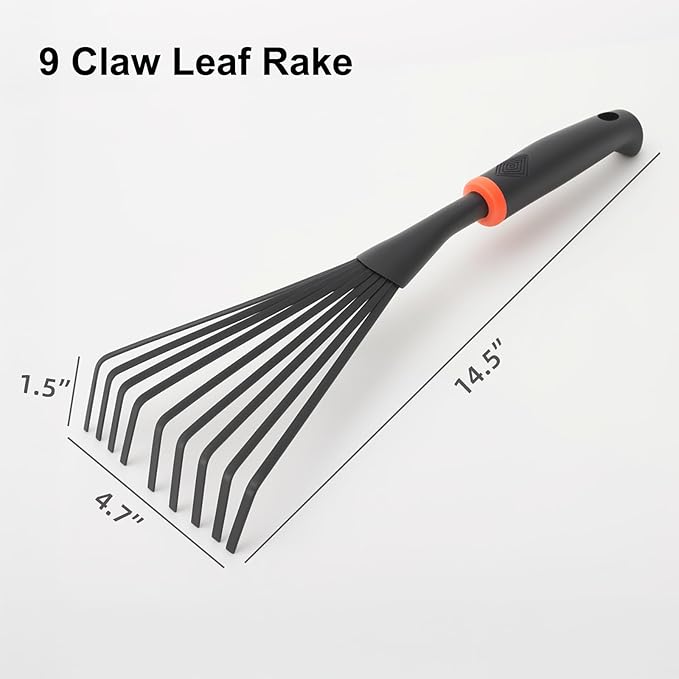 2 Pcs Gardening Hand Rake, 14.5" Alloy Steel Short Handle Shrub Rake for Soil Loosening, Planting and Spreading Mulch, Hanging Hole for Storage, Perfect for Maintaining a Raised Garden Bed