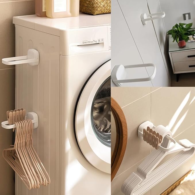 2 Pack Hanger Organizer Stacker Adhesive Foldable Clothes Hanger Holder Mini U Shaped Storage Stand Rack for Electric Dryer Closet Laundry Room Bathroom Washing Machine Organization