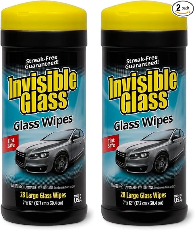 Invisible Glass 90166 28-Count Lint-Free and Ammonia-Free Large Glass Cleaning Wipes are Tint Safe Enjoy Streak Free Windows, Mirrors, and Glass for Home and Auto (Pack of 2)