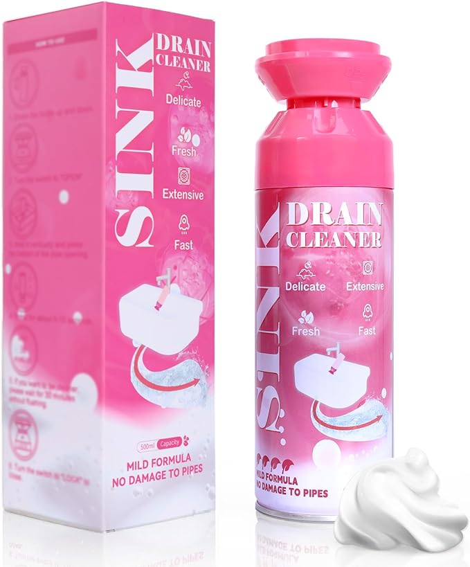Foaming Drain Cleaner - Sink Cleaner and Deodorizer for Kitchen Sinks, Shower Drains, and Tubs, Monthly Maintenance to Avoid Clogs. (1pcs, coral pink)