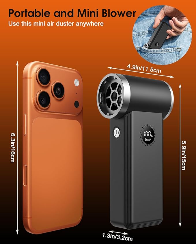 Super Power Compressed Air Duster - Fastest Charging Cordless Electric Air Duster, 180,000 RPM Brushless, 4 Speeds Durable Mini Blower - Replaces Canned Air for Keyboard, PC & Car Cleaning