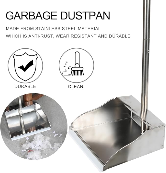 Stainless Steel Dustpan Metal Dustpan with Handle Heavy Duty Dust Pan Upright Dust Pan for Home Office Lobby