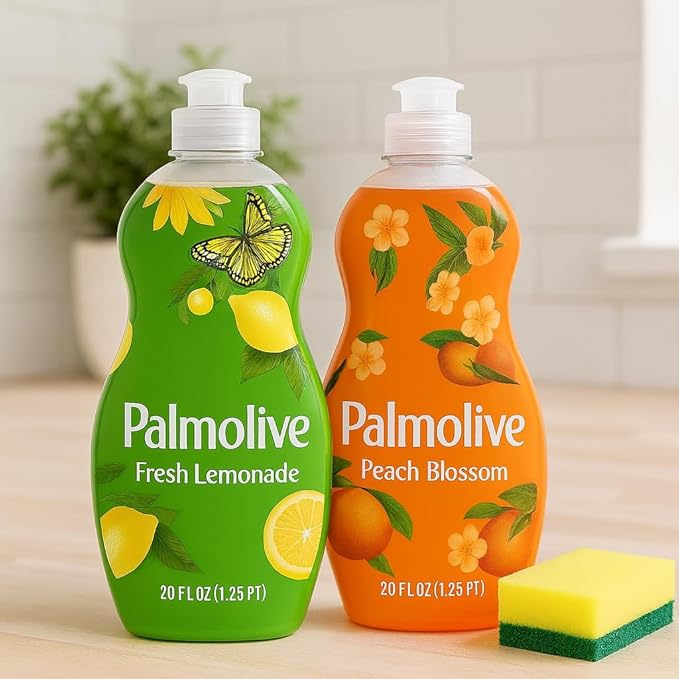 Palmolive Ultra Dish Soap Bundle - Limited Edition Scents: Fresh Lemonade & Peach Blossom 20 oz (2-Pack) + Bonus Sponge