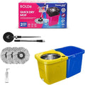 Thunder Mop Spin System - Double-Sided - 2 Compact Stackable 6L Buckets, Microfiber Head, Stainless Steel Wringer, Antifungal Quick-Dry Cleaning, Soap Dispenser, 3 Free Refills (Yellow/Blue)