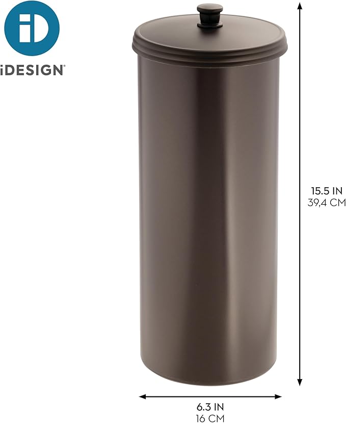 iDesign Freestanding Bathroom Toilet Paper Storage Holder with Lid for 3 Extra Rolls, 2-Pack, Bronze