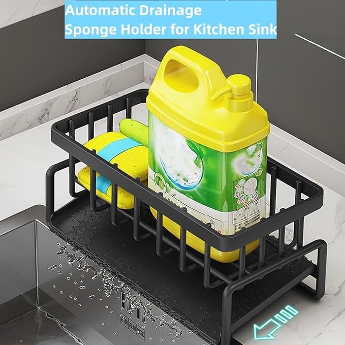 Sponge Holder for Kitchen Sink, Kitchen Sink Caddy Rustproof 304 Stainless Steel Dish Sponge Organizer with Detachable Dishcloth Rack Bathroom Organizer Dish Soap Dispenser Brush Holder Storage
