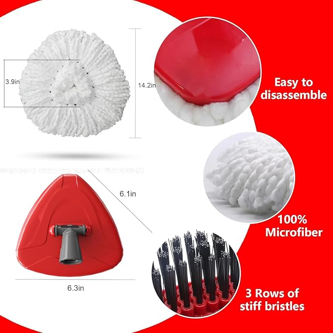 Spin Mop Head Replace Compatible with O Cedar EasyWring 1 Tank, Upgraded Scrub Brush and Base, 2 Microfiber Mop Replacement Head, 1 Handle, Easy to Install Attachments