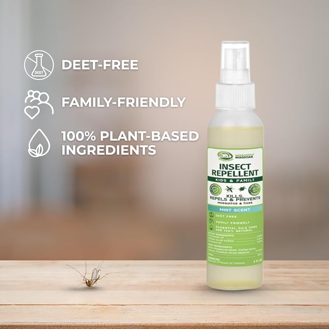 Mosquito Magician Natural Bug Spray for Body – Kid Safe Mosquito Repellent Spray with Natural Essential Oils, Kills, Repels, & Prevent Travel Size Bug Spray for Kids & Family – Cedarwood, 4 OZ