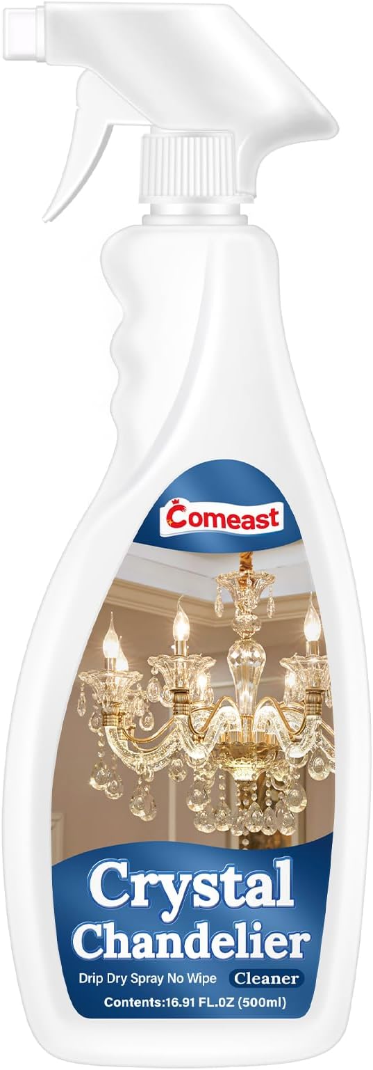 Crystal Chandelier Cleaner Spray, No-Wipe Drip Dry, Easy-to-Use Streak-Free Shine, Safe for Crystal Glass & Metal Fixtures, Ideal for High Ceiling Lighting (16.91 oz)