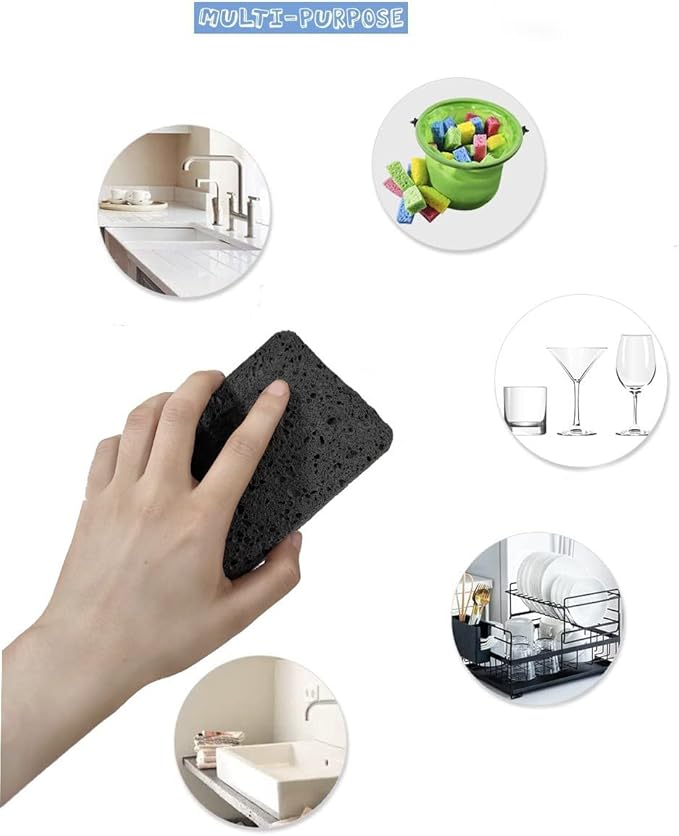 12 - Pack Non-Scratch Scrub Sponges - Sponges for Dishes and Washing Dishes, Cleaning Sponges for Kitchen Home Bathroom Cars, Funny Cut-Outs DIY for Kids (Black)