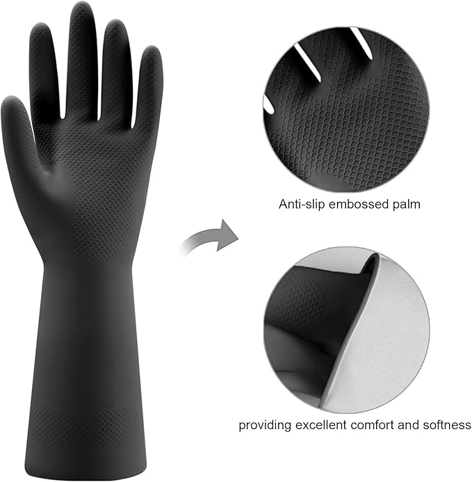 Bamllum 4 Pairs Rubber Kitchen Dishwashing Gloves - Reusable Household Cleaning Gloves for Washing Dishes and Cleaning Tasks, Flexible Long-lasting and Non-Slip (Medium, Black)