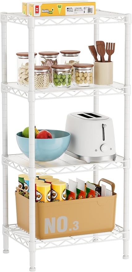 Golpart 4 Tier Adjustable Storage Shelves Metal Utility Shelf Wire Shelving Unit Organizer Rack for Home Kitchen Office Bathroom Pantry Room 12" D x 18" W x 44" H
