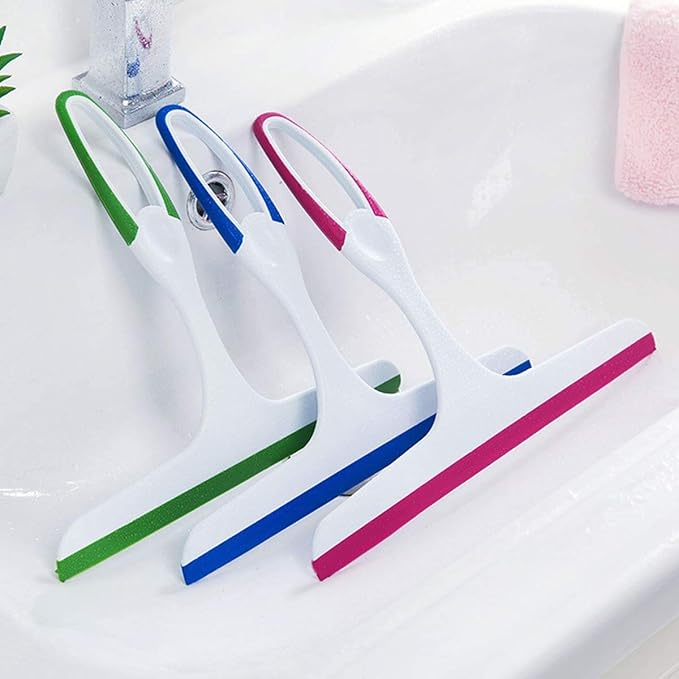3 Pack Rubber Glass Shower Door Squeegee with 3 Shower Hooks, Multifunctional Squeegee Tool