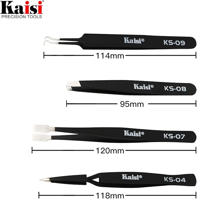 Kaisi 14 PCS Precision Tweezers Set, ESD Tweezer Set, Anti-Static Stainless Steel Tweezers Set for Craft, Jewelry, Electronics, Laboratory Work