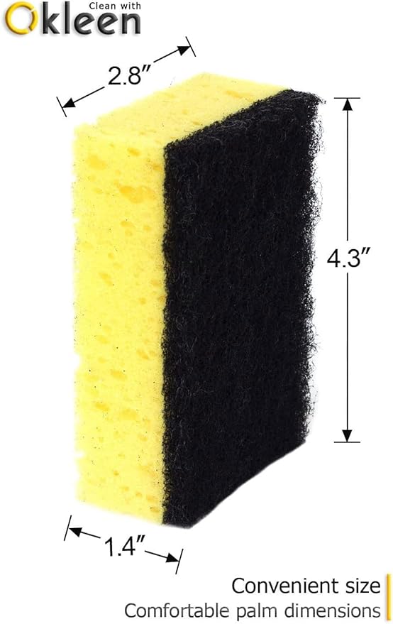 Yellow Multi Use Scrub Sponge. Made in Europe. 9 Pack, 4.3x2.8x1.4 inches. Odorless Heavy Duty and Non Scratch Fiber. Durable and Delicate Scrubber for Hard Dirty Surfaces in Daily Cleaning