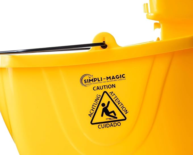 Simpli-Magic Commercial Mop Bucket with Side Press Wringer, 26 Quart – 50,000 Cycles Wringer – Industrial Mop Bucket with Wheels, Yellow