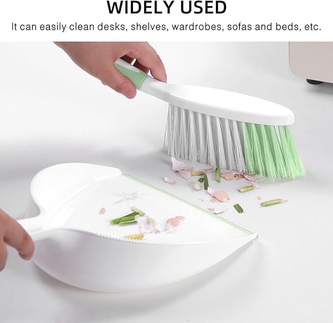 NACENA Dust Pan and Brush Set, Large Hand Broom and Dustpan Set Large Brush and Dustpan Set for Camping Broom and Dustpan Combo for Daily Cleaning Pet Hair Office Home Car, Light & Green