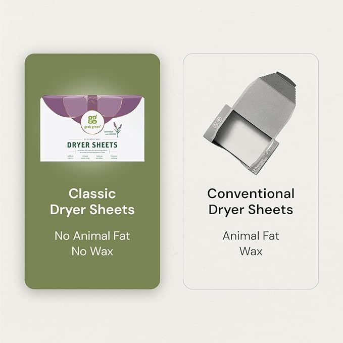 Grab Green Dryer Sheets, 80 Sheets, Gardenia Scent, Plant and Mineral Based, Compostable, Softens Fabrics, Reduces Static Cling and Wrinkles