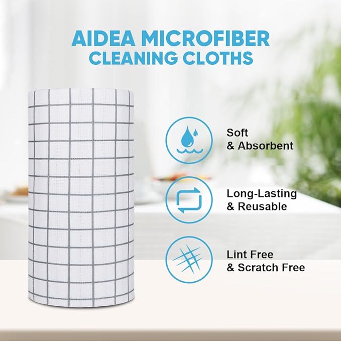AIDEA Microfiber Cleaning Cloth Roll, 50PK, Microfiber Kitchen Towels, Reusable Paper Towels Tear Away Cloth, Lint Free Rags for House, Window, Cleaning Supplies 11.5"×11.5"