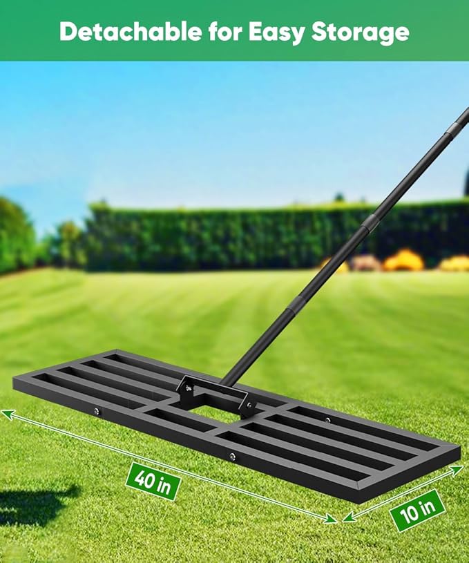 40x10 inch Lawn Leveling Rake, Upgraded Lawn Leveler Tool Heavy Duty Reinforced Connection, Garden Rake with Adjustable Long Handle, Ground Leveler for Yard Smoothing Soil Grass Dirt Sand