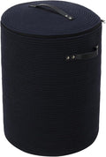 Cottonphant Extra Large Cotton Rope Storage Basket with Lid and Zipper, Versatile Laundry Hamper and Cloth Bin for Clothes, Towels, Blankets, Living Room Organization (All Deep Blue, 16"x20")