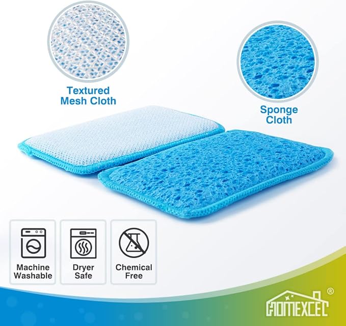 12 Pack Scrub & Wipe Cloths, Dual-Sided Sponges for Kitchen, All-Purpose Cloth for Dishes, Pots, Pans, Non-Stick Cookware, Countertops (Red, Yellow, Blue)