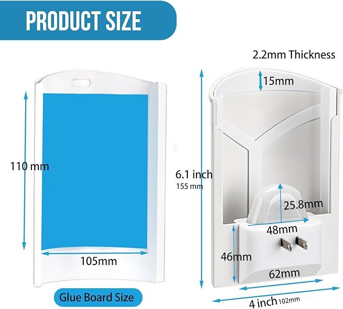 Flying Insect Trap with 4 Refills - Plug-in Bug Catcher for Gnats, Fruit Flies, Moths | Blue & UV Light | Mess-Free Adhesive Disposal Bug Zapper for Home, Office