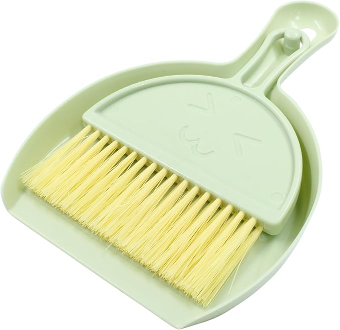 Hitefu Small Broom and Dustpan Set, Mini Dust Pans and Brush Set, Broom with Dustpan Combo Set for Home Cleaning, Sofa, Kitchen, Table, Countertops, Storage Shelves & Pets Area(Green)