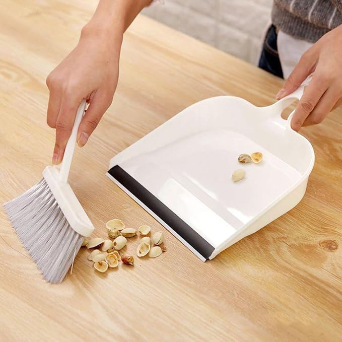 Uonlytech Mini Desktop Cleaning Set Small Broom and Dustpan Brush Set Portable White Handheld Cleaning Accessory for Home Office Keyboard Dust Removal