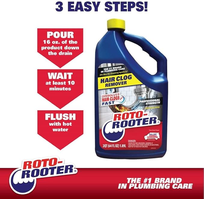 Roto-Rooter Hair Clog Remover l Dissolves Hair Clogs Faster l Safe on Pipes | 128 oz.