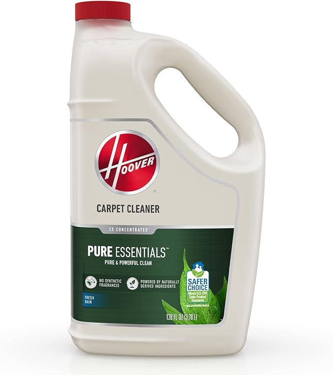 Hoover Pure Essentials Carpet Cleaner Solution, 128 oz., Fresh Rain Scent, Natural Plant Based Formula, Deep Cleaning Carpet Shampoo Solution, Pair With Hoover Carpet Cleaner Machine