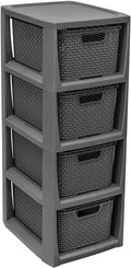 BranQ - Home Essential Rattan Design Shelving Unit Plastic, Anthracite, 29.5 x 24 x 64.2 cm