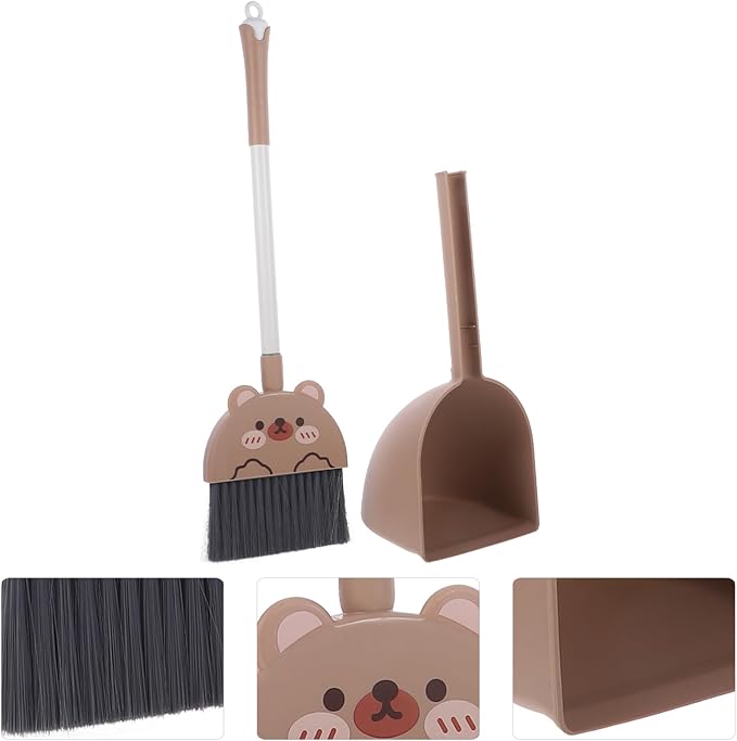 PRETYZOOM Cartoon Children's Broom and Dustpan Set Small Size Plastic Kids Housekeeping Cleaning Tools for Home Use Toddler Accessories 1 Set