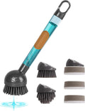 Soap Dispensing Dish Brush Storage Set with 360° Rotating Head, Kitchen Brush with 2 PCS Different Brush Heads & 3 PCS Sponges, Dish Brush Set with Handle for Dishes, Sink, Pans, Pots