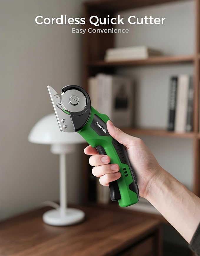 Cardboard Cutter, Rechargeable Cordless Electric Scissors, 4V Upgrade Motor Electric Box Cutter with 2 Blades, Safety Lock & LED Light, Powerful Cutting for Cardboard Box, Plastic, Leather