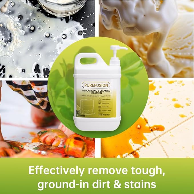 PUREFUSION Cleaning Solution Refill 50.7Fl Oz/1.5L for All Roborock Mopping Robot and Wet Dry Vacuums Saros 10, Saros 10R, S7, S8, Qrevo, Q7, Q8 series, Green Pomelo Scent Hardwood Floor Cleaner
