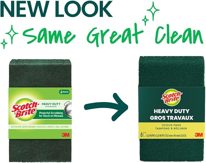 Scotch-Brite Heavy Duty Scouring Pad, Durable and Long-Lasting Dish Scrubber for Kitchen + Outdoor, 30 Scrub Pads for Uncoated Pots and Pans, Cast Iron Cooktops, Grill Grates, Oven Racks, and BBQ